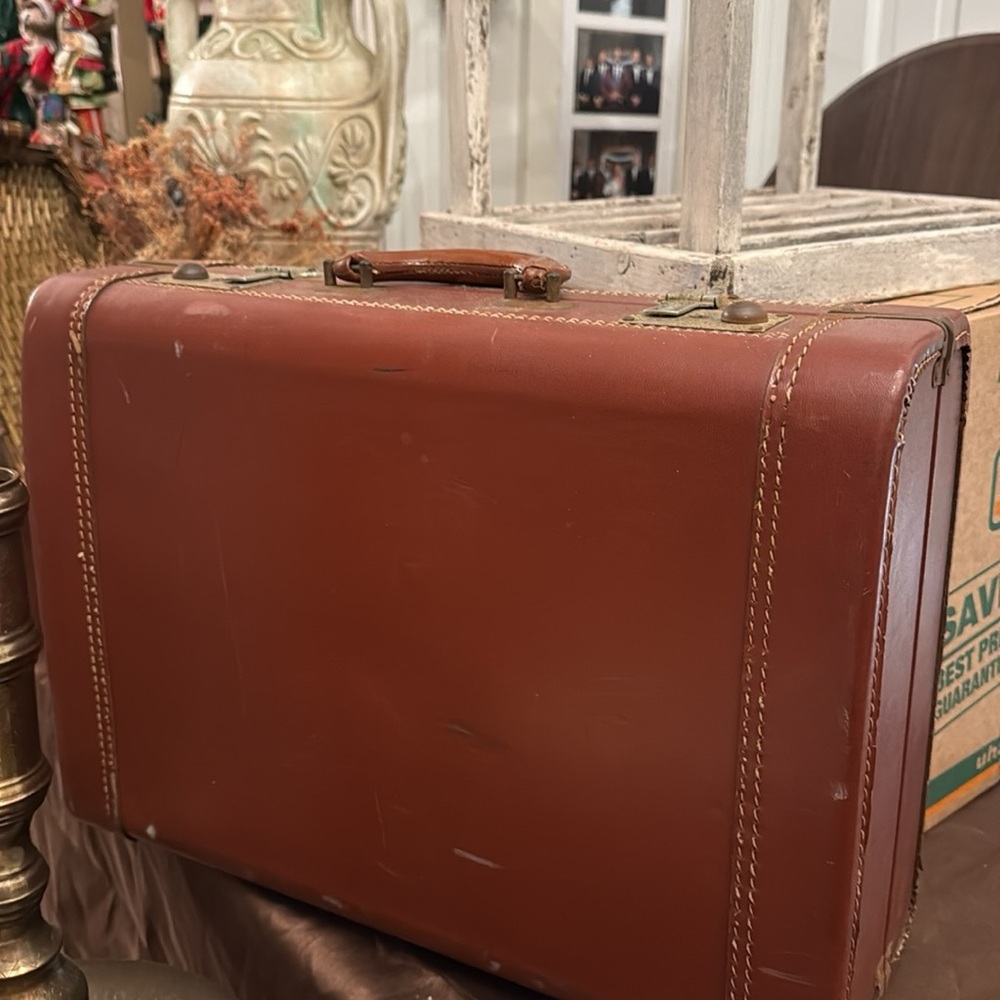 Vintage  Brown Leather  Suitcase perfect for styling